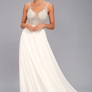 white beaded long formal prom gown